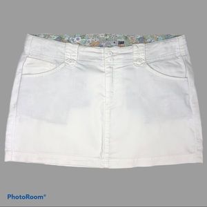 prAna White Organic Cotton Mini Skirt Floral Lined Waist Outdoor Travel Size 12